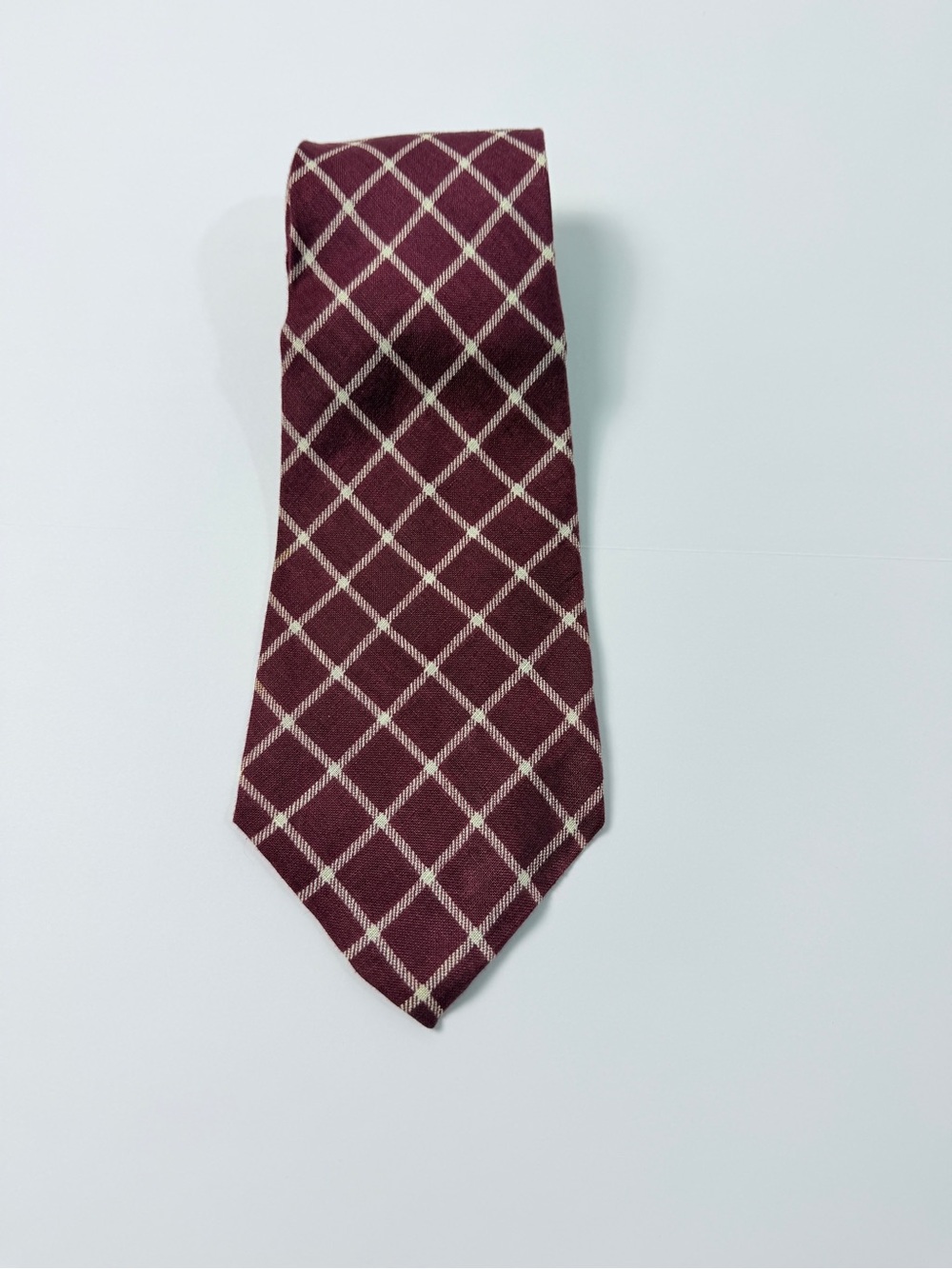 Polo Ralph Lauren Silk Tie Burgundy Cream Windowpane Plaid Mens Necktie USA